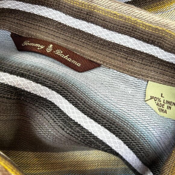 Tommy Bahama Men's Large Casual Button Up Shirt Long Sleeve Striped Linen - Picture 3 of 7